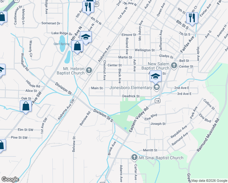 map of restaurants, bars, coffee shops, grocery stores, and more near 25 Carter Avenue in Bessemer