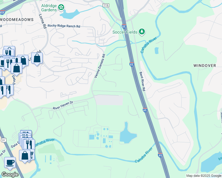 map of restaurants, bars, coffee shops, grocery stores, and more near 2312 Ridgemont Drive in Birmingham