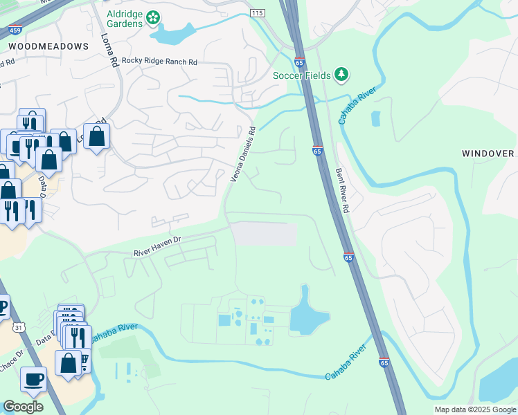 map of restaurants, bars, coffee shops, grocery stores, and more near 2280 Ridgemont Drive in Birmingham