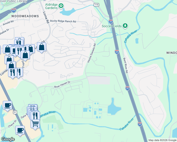 map of restaurants, bars, coffee shops, grocery stores, and more near 2208 Ridgemont Drive in Birmingham