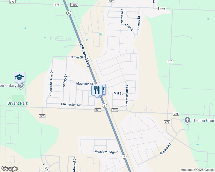 map of restaurants, bars, coffee shops, grocery stores, and more near 105 Lamont Road in Anna