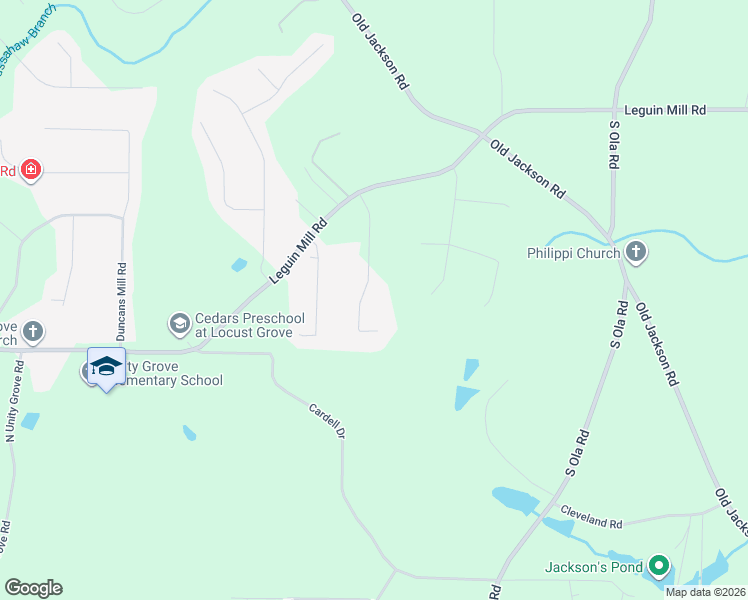 map of restaurants, bars, coffee shops, grocery stores, and more near 170 Old Mill Drive in Locust Grove