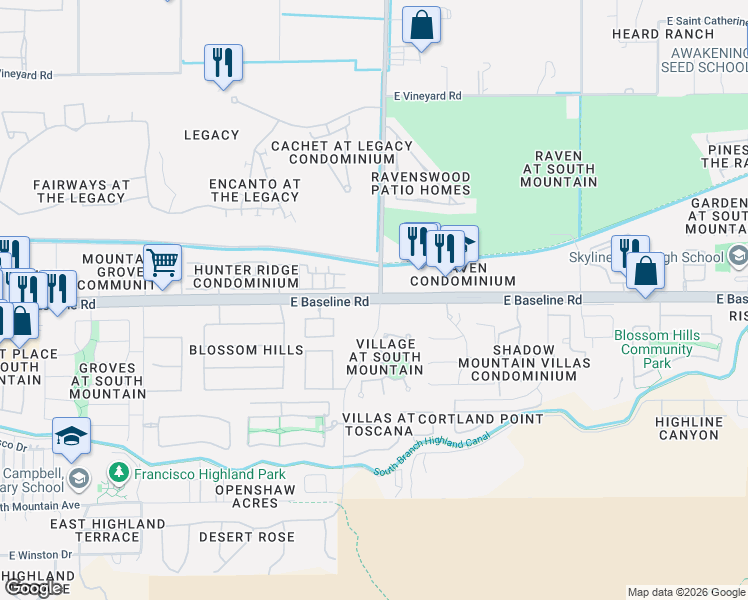 map of restaurants, bars, coffee shops, grocery stores, and more near in Phoenix