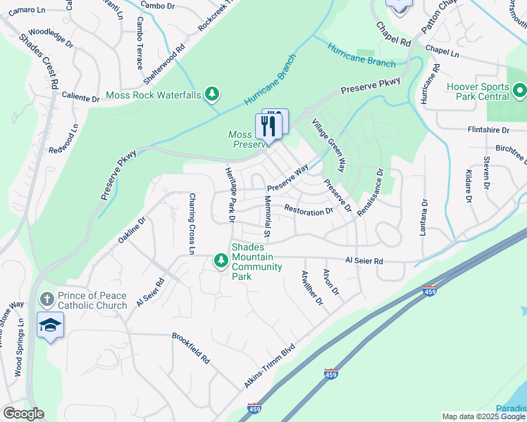 map of restaurants, bars, coffee shops, grocery stores, and more near 4263 Memorial St in Birmingham