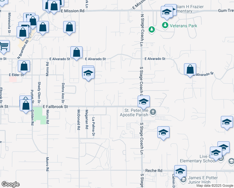 map of restaurants, bars, coffee shops, grocery stores, and more near 304 Arroyo Vista in Fallbrook