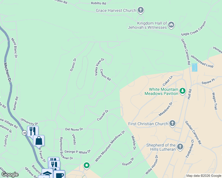 map of restaurants, bars, coffee shops, grocery stores, and more near 303-399 College Drive in Ruidoso