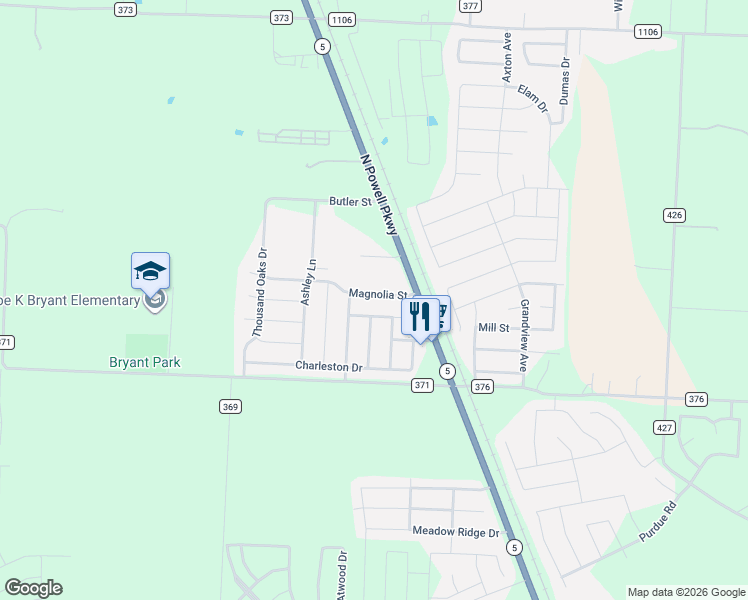 map of restaurants, bars, coffee shops, grocery stores, and more near 113 Magnolia Street in Anna