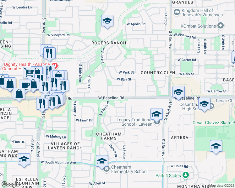map of restaurants, bars, coffee shops, grocery stores, and more near 4609 West Donner Drive in Phoenix