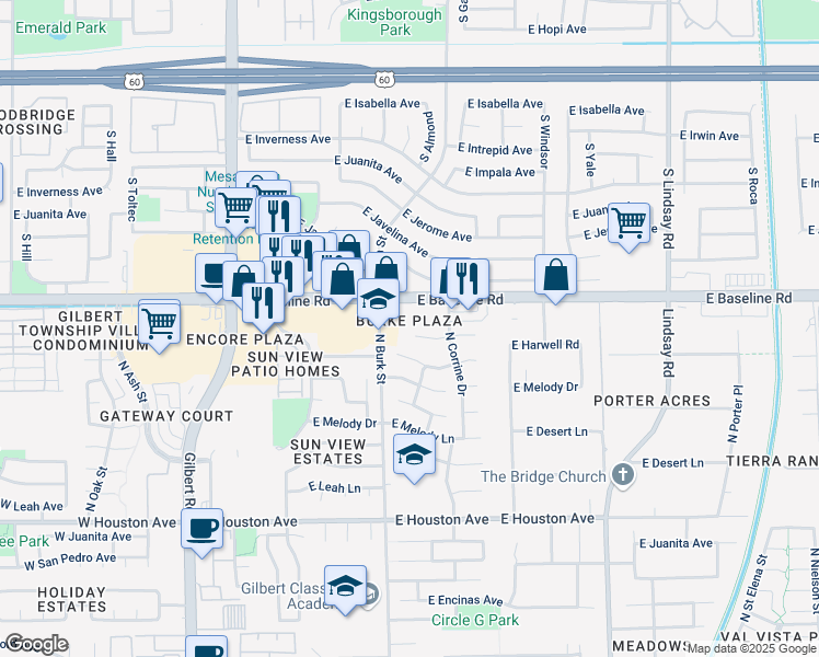 map of restaurants, bars, coffee shops, grocery stores, and more near 420 East Terrace Avenue in Gilbert