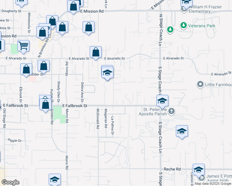map of restaurants, bars, coffee shops, grocery stores, and more near 314 Calle De La Paloma in Fallbrook