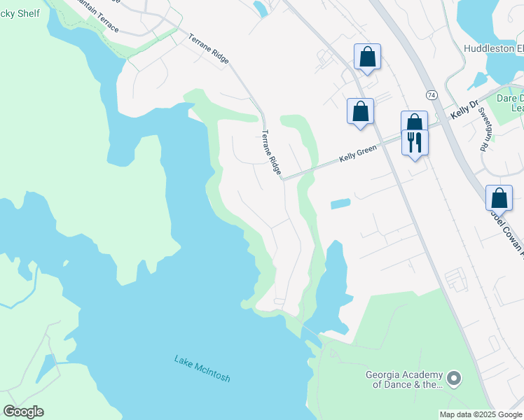 map of restaurants, bars, coffee shops, grocery stores, and more near 139 Terrane Ridge in Peachtree City