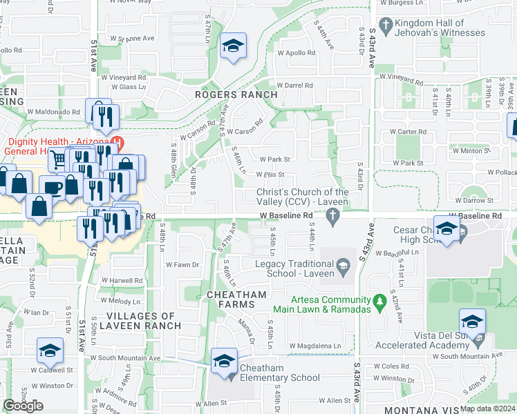 map of restaurants, bars, coffee shops, grocery stores, and more near 4609 West Donner Drive in Phoenix