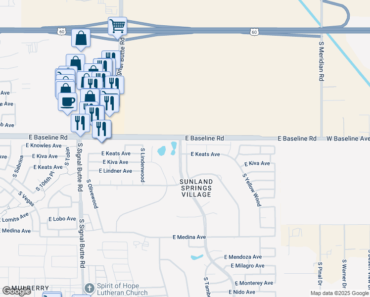 map of restaurants, bars, coffee shops, grocery stores, and more near 3 South Sunland Spur Garden Condominium in Mesa