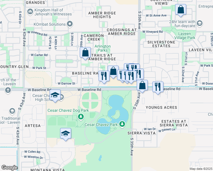 map of restaurants, bars, coffee shops, grocery stores, and more near 3711 West Darrow Street in Phoenix
