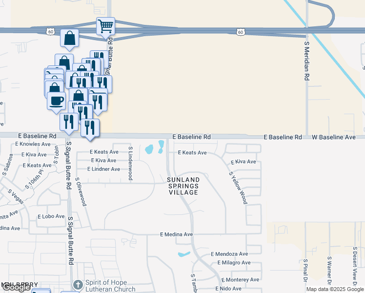 map of restaurants, bars, coffee shops, grocery stores, and more near 78 East Keats Avenue in Mesa
