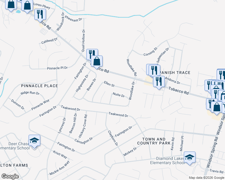 map of restaurants, bars, coffee shops, grocery stores, and more near 4019 Ella Court in Hephzibah