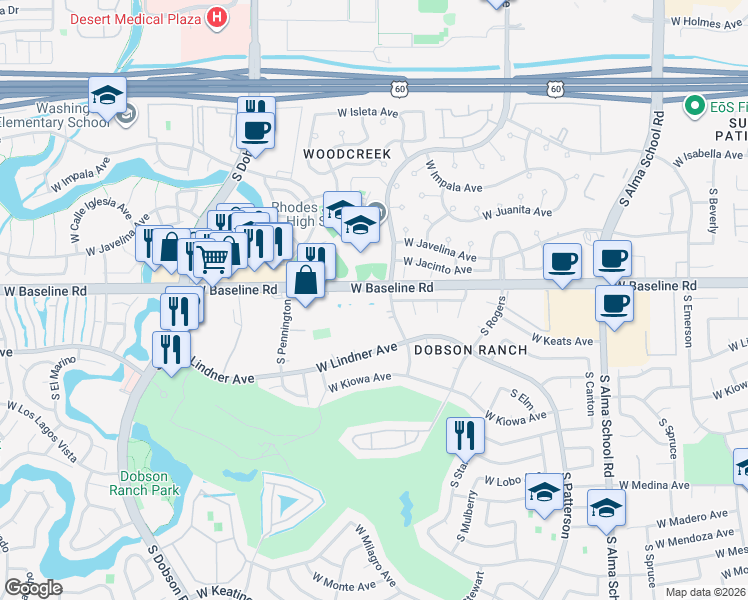 map of restaurants, bars, coffee shops, grocery stores, and more near 12 North Waterworks in Mesa