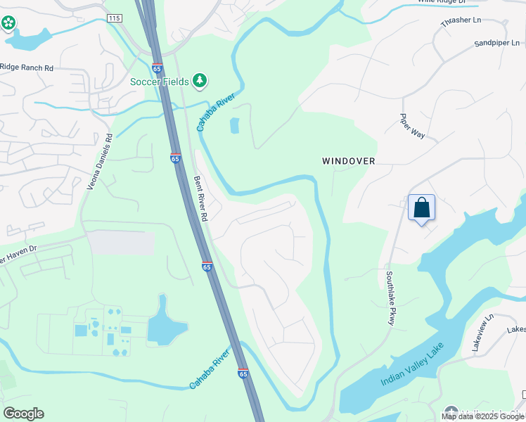 map of restaurants, bars, coffee shops, grocery stores, and more near 1581 Bent River Circle in Birmingham