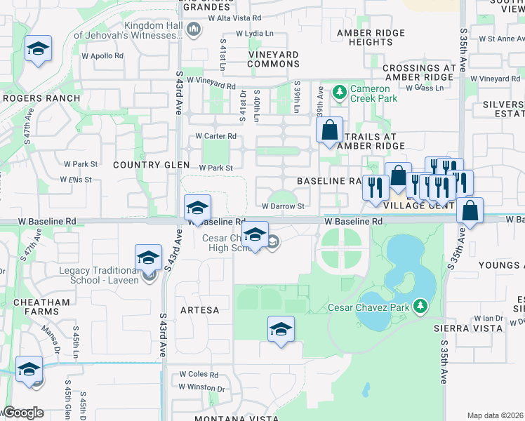 map of restaurants, bars, coffee shops, grocery stores, and more near 4021 West Darrow Street in Phoenix