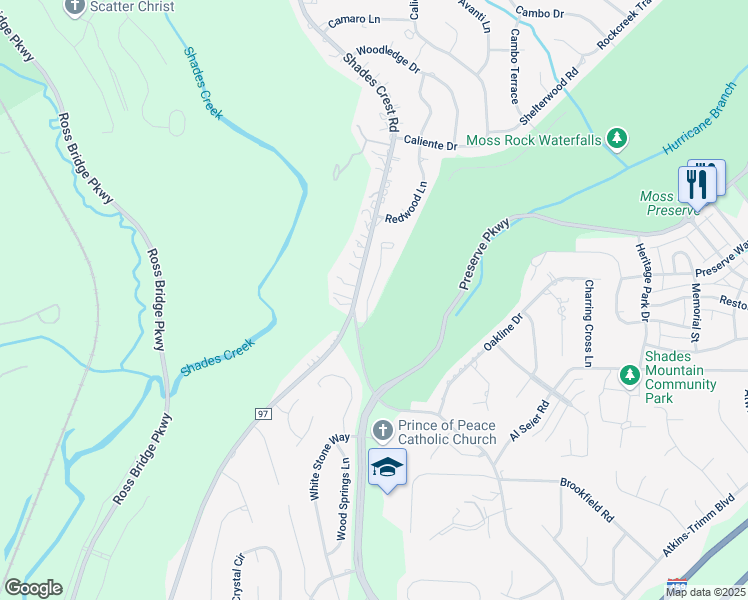map of restaurants, bars, coffee shops, grocery stores, and more near 858 Crest Cove in Hoover