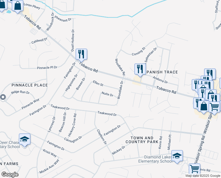 map of restaurants, bars, coffee shops, grocery stores, and more near 3910 Ellen Street in Hephzibah