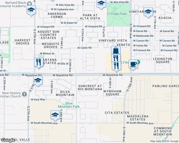 map of restaurants, bars, coffee shops, grocery stores, and more near 2228 West Donner Drive in Phoenix