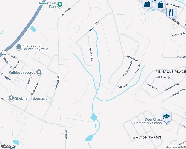 map of restaurants, bars, coffee shops, grocery stores, and more near 2936 Arrowwood Circle in Hephzibah