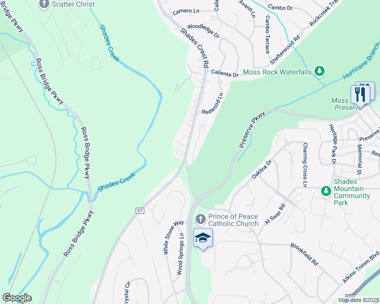 map of restaurants, bars, coffee shops, grocery stores, and more near 858 Crest Cove in Hoover