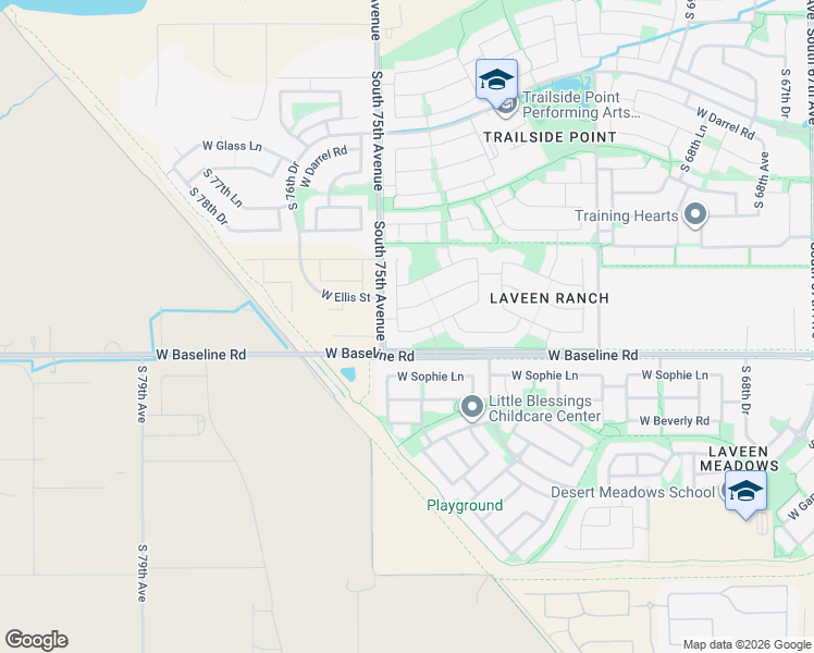 map of restaurants, bars, coffee shops, grocery stores, and more near 7416 West Darrow Street in Phoenix