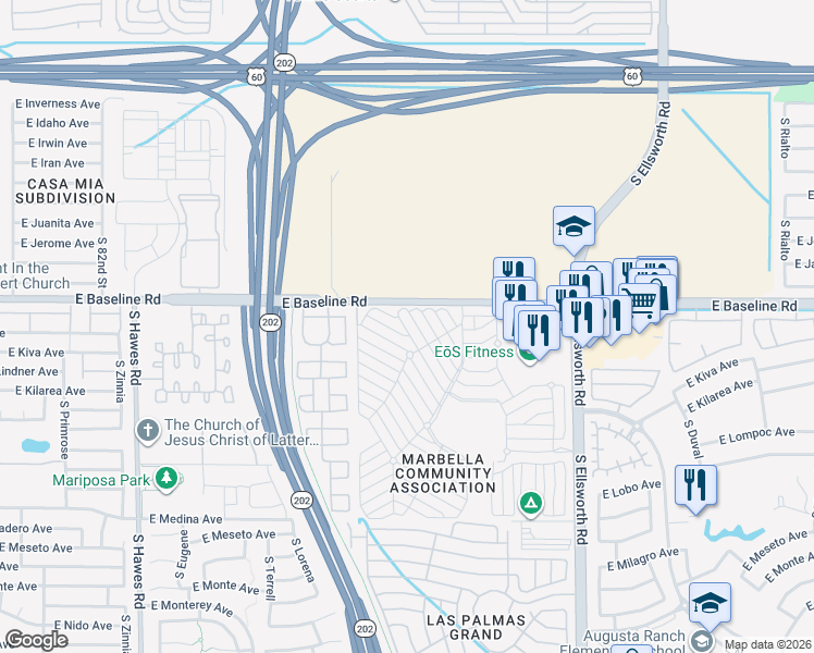 map of restaurants, bars, coffee shops, grocery stores, and more near 8th Ave in Mesa