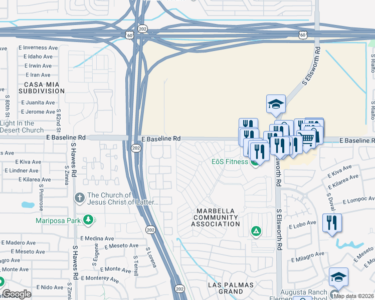 map of restaurants, bars, coffee shops, grocery stores, and more near 8th Ave in Mesa