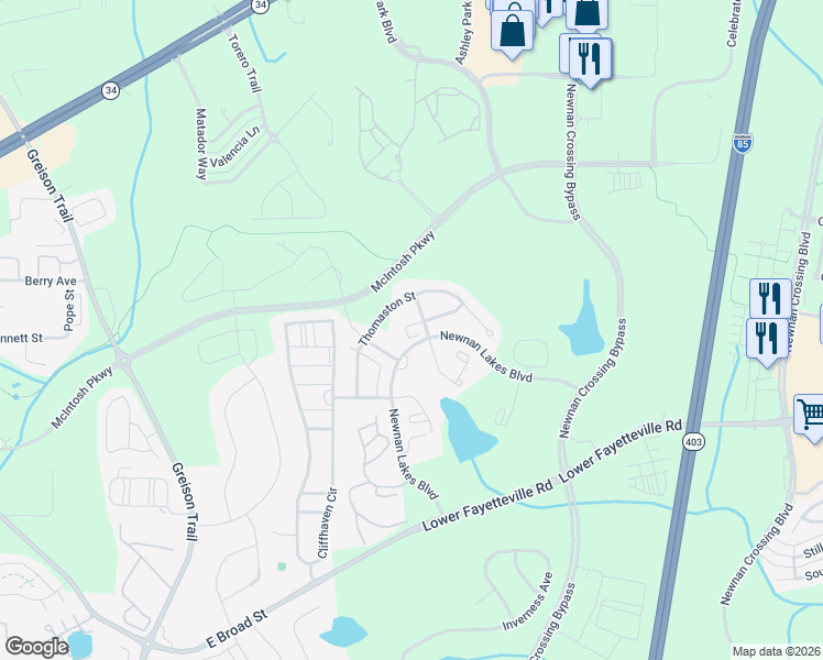 map of restaurants, bars, coffee shops, grocery stores, and more near 31 Thomaston Street in Newnan