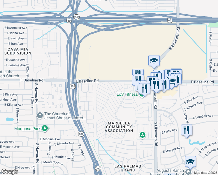 map of restaurants, bars, coffee shops, grocery stores, and more near 8th Ave in Mesa