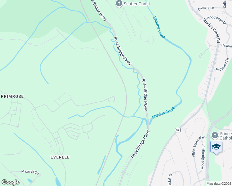 map of restaurants, bars, coffee shops, grocery stores, and more near Ross Bridge Parkway in Hoover