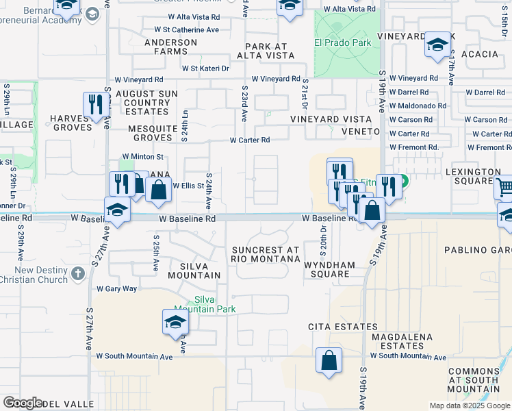 map of restaurants, bars, coffee shops, grocery stores, and more near 2228 West Donner Drive in Phoenix