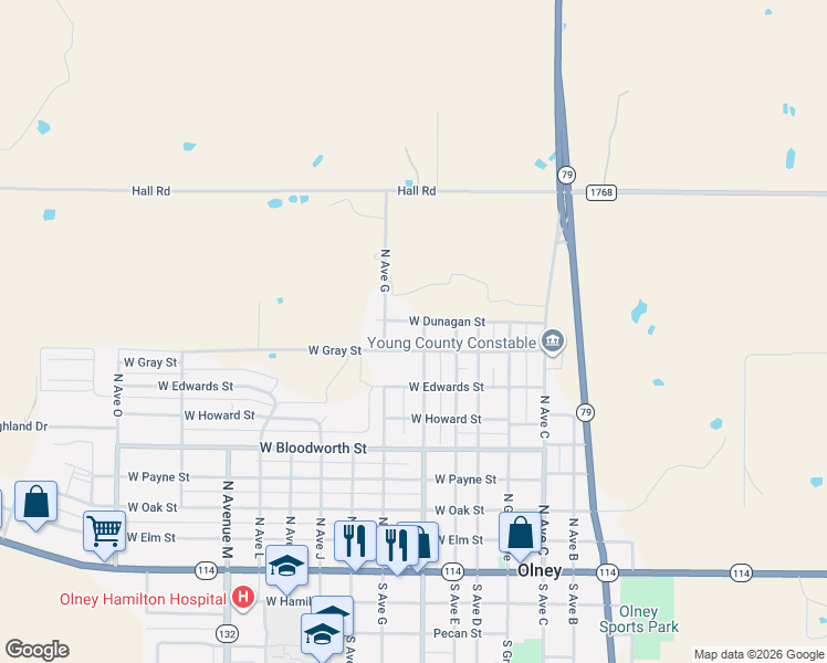 map of restaurants, bars, coffee shops, grocery stores, and more near 802 North Avenue F in Olney