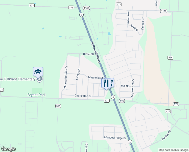 map of restaurants, bars, coffee shops, grocery stores, and more near 113 Magnolia Street in Anna