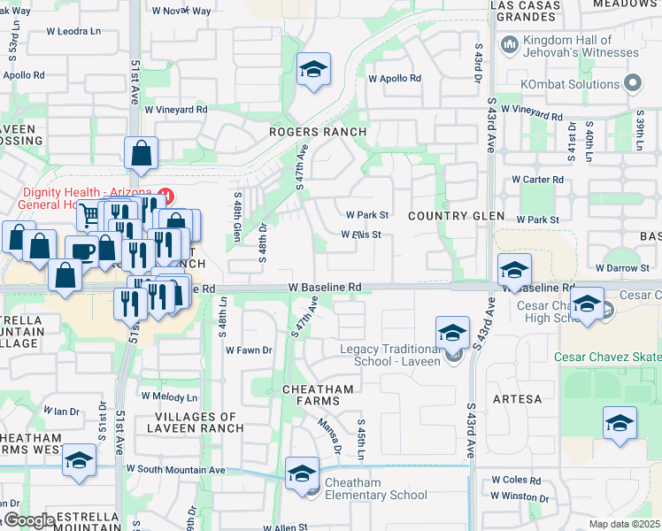 map of restaurants, bars, coffee shops, grocery stores, and more near 4622 West Donner Drive in Phoenix