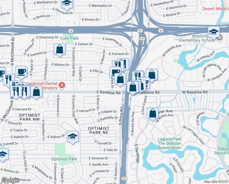map of restaurants, bars, coffee shops, grocery stores, and more near in Tempe