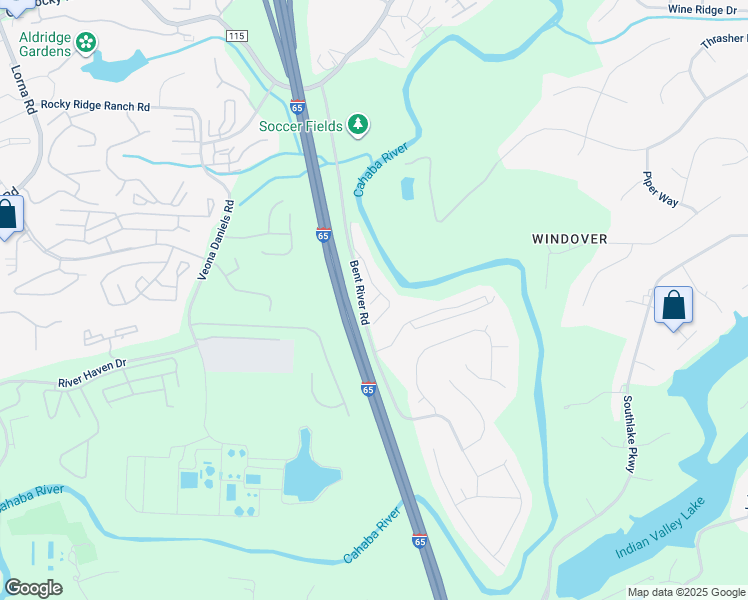 map of restaurants, bars, coffee shops, grocery stores, and more near 1317 River Walk Court in Birmingham