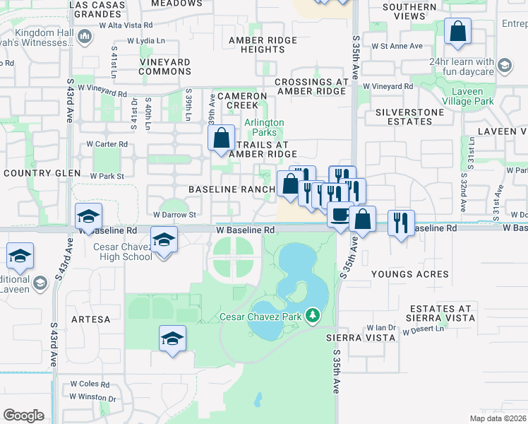 map of restaurants, bars, coffee shops, grocery stores, and more near 3711 West Darrow Street in Phoenix