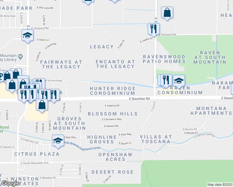 map of restaurants, bars, coffee shops, grocery stores, and more near 2950 East Donner Drive in Phoenix