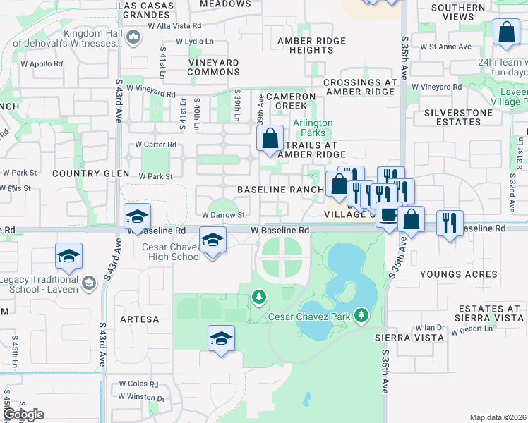 map of restaurants, bars, coffee shops, grocery stores, and more near 3842 West Darrow Street in Phoenix