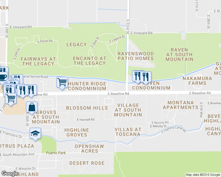 map of restaurants, bars, coffee shops, grocery stores, and more near 7525 South 31st Place in Phoenix