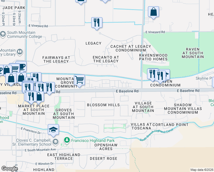 map of restaurants, bars, coffee shops, grocery stores, and more near 2950 East Donner Drive in Phoenix