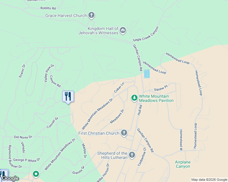 map of restaurants, bars, coffee shops, grocery stores, and more near 101-135 Meadows Drive in Ruidoso