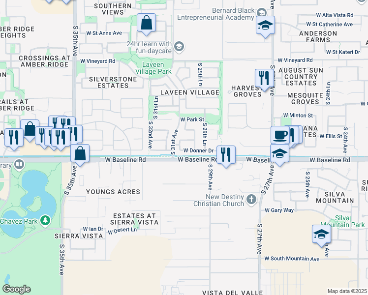 map of restaurants, bars, coffee shops, grocery stores, and more near 3007 West Donner Drive in Phoenix