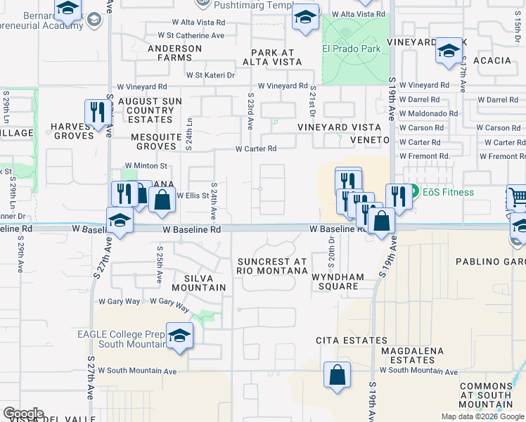 map of restaurants, bars, coffee shops, grocery stores, and more near 2228 West Donner Drive in Phoenix