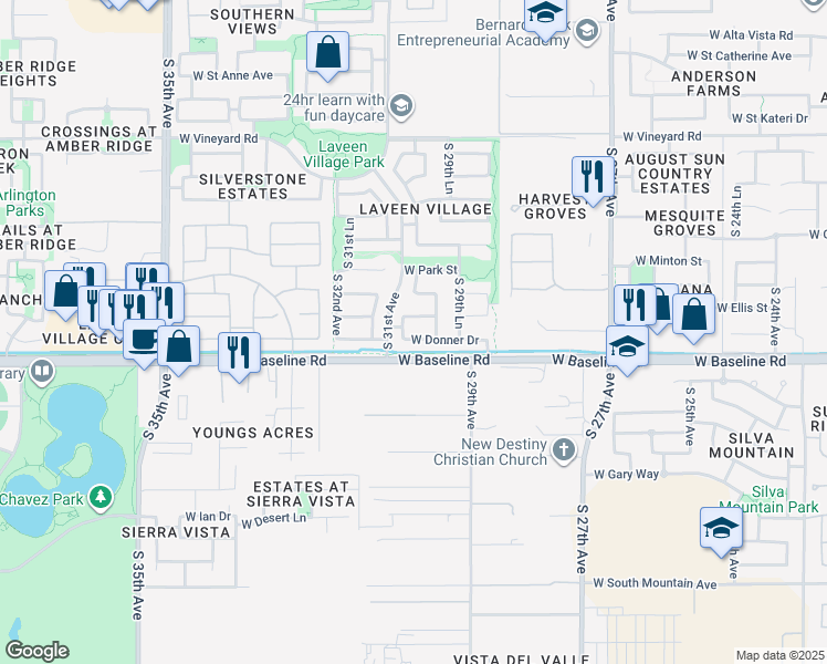 map of restaurants, bars, coffee shops, grocery stores, and more near 3007 West Donner Drive in Phoenix