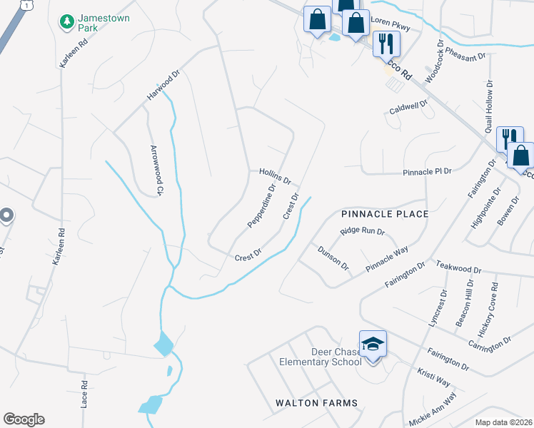 map of restaurants, bars, coffee shops, grocery stores, and more near 2859 Pepperdine Drive in Hephzibah